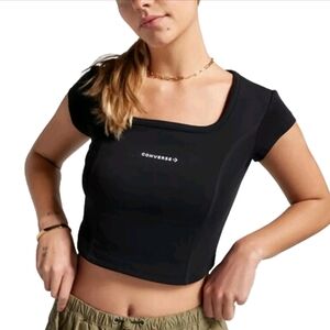 Converse Corset Top S Black Crop Top Square Neck Athlesuire Small Logo